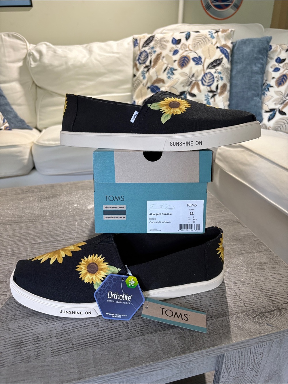 TOMS Black Sunflower Slip-On Sneakers